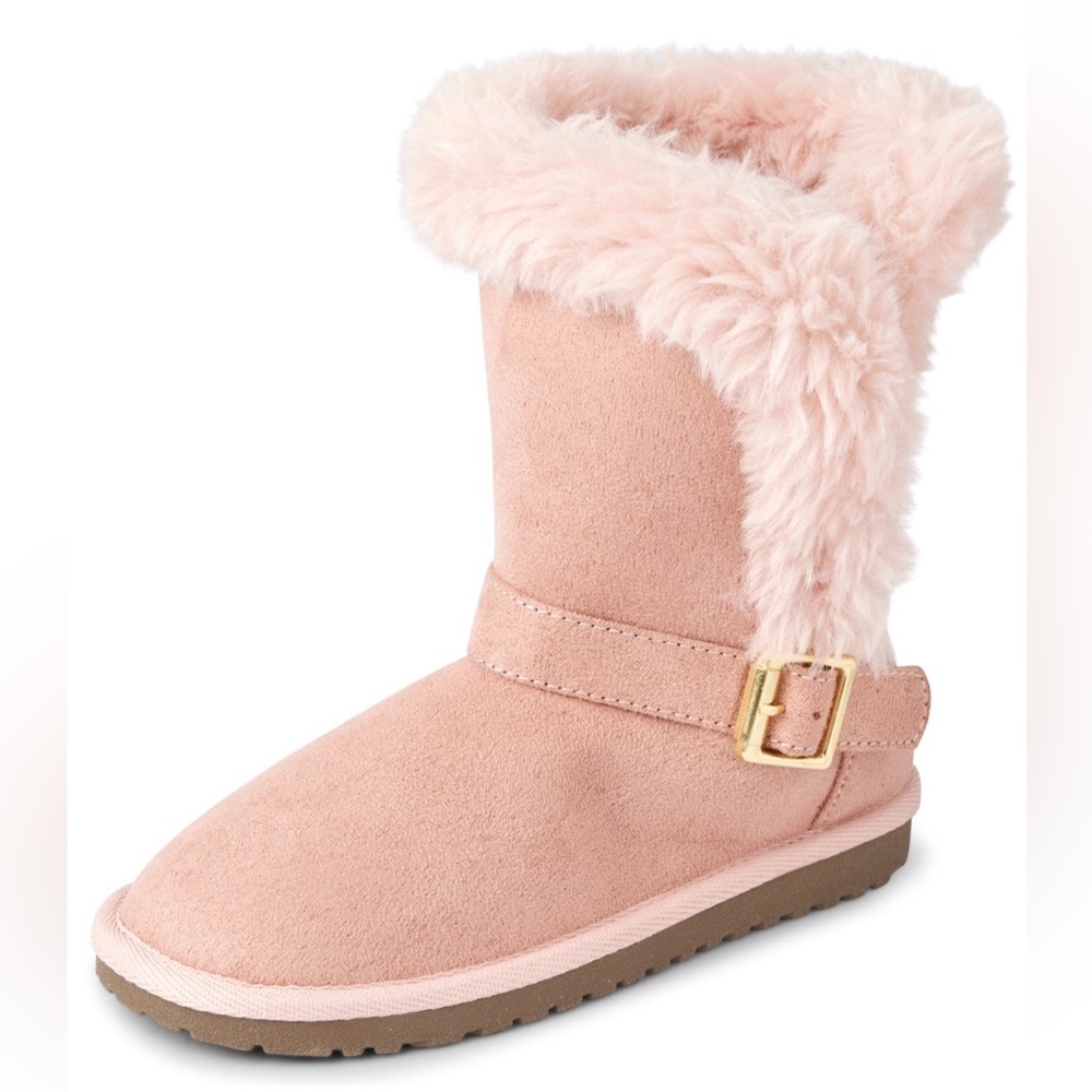 NWT The Children’s Place Girls Buckle Faux Fur Chalet Boots, Pink, Sz 12 Toddler
